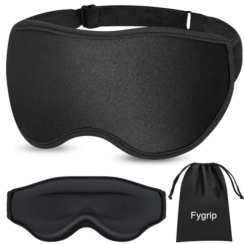 3D Eye Mask Sleep Mask for Men & Women, 100% Pressure-Free & Light Block-Out Eye Mask for Sleep with Easy Adjustable Strap, Night Eye Cover for Travel, Black