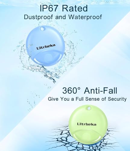 Ultrbeka Tracker 4 Pack Bluetooth Item Finder for iPhone – MFi Certified Smart Tracker Compatible with Apple Find My, Replaceable Battery, IP67 Waterproof Key Finder for Keys, Wallet, Luggage