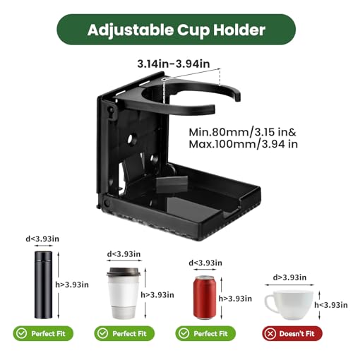 2pcs Adjustable Folding Cup Holder, Car Wall Mount Water Drink Coffee Bottle Holder with Screws, Fit Most Size Mugs Bottle, for Truck RV Van Boat Camper Caravan Marine (Diamond Pattern)