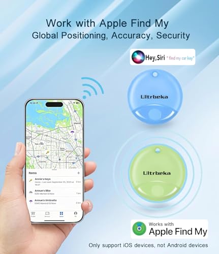 Ultrbeka Tracker 4 Pack Bluetooth Item Finder for iPhone – MFi Certified Smart Tracker Compatible with Apple Find My, Replaceable Battery, IP67 Waterproof Key Finder for Keys, Wallet, Luggage