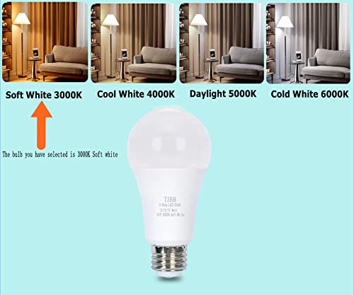 TJBB 4 Pack 3 Way LED Light Bulbs 50 100 150Watt Soft White 3000K Equivalent, 5/10/15W Three Way Light Bulbs A19 E26 Base, 700 1400 2100 Lumens