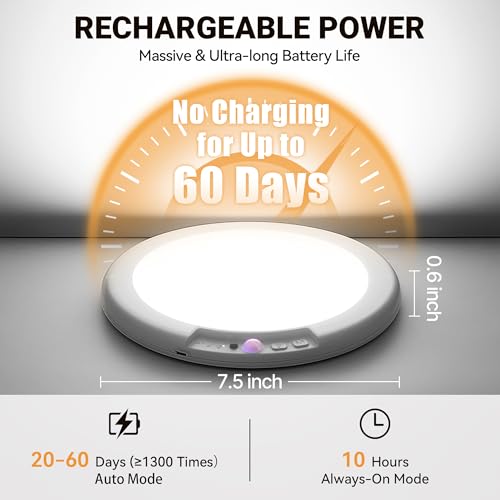 Wireless Closet Lights Motion Sensor - No Wiring Rechargeable Ceiling Light Night Light Indoor, Battery Operated Led Lights for Bedroom with Remote, Living Room Bathroom Home & Kitchen Decor Lighting