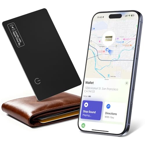 Wallet Tracker Card (iOS only), 0.07in Slim Tracking Card, IP68 Waterproof Bluetooth Tracker for Apple Find My, Wireless Charging Item Locator for Purse, Passports [Apple MFi Certified]