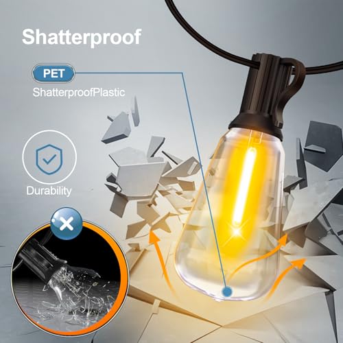 Outdoor Lights String Patio Outside - 100ft 30M LED Waterproof Light - Hanging Lighting ST38 Shatterproof Edison Bulb Deck Backyard Gazebo Balcony Party Bistro Cafe Pergola Garden Yard Porch Dimmable