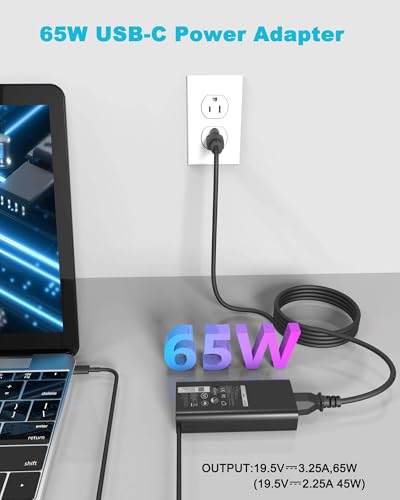 60W 65W USB C Laptop Charger Compatible with Dell Latitude 5540 5550 5420 5450 3550 7420 3540 3450 5520 7440 7430 5530 5430 e5440 for Chromebook XPS 13 Computer AC Power Adapter