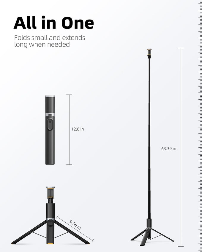 TODI 63” Selfie Stick Tripod for Phone – Extendable Stand with Wireless Remote, Compatible with iPhone & Android