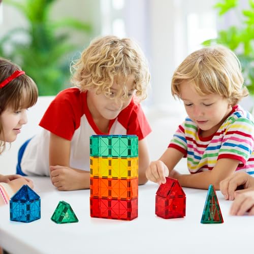 FNJO Magnetic Tiles, 110PCS Magnet Building Set, Magnetic Building Blocks,Construction STEM Learning and Playing Toys for Kids, Montessori Toy for Preschool Boys Girls