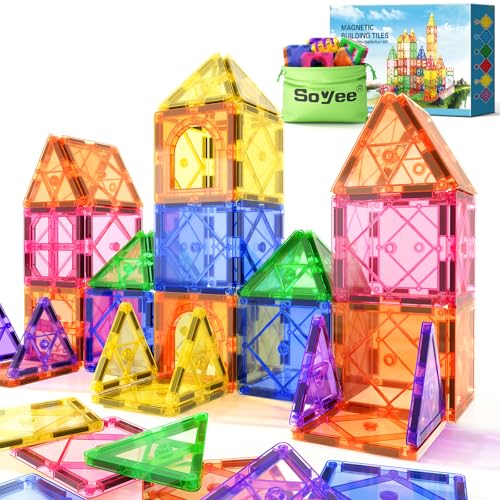 Soyee Magnetic Tiles Toddler Toys Magnetic Building Blocks for Kids Ages 3-12 STEM Educational Toys for Girls & Boys Sensory Toys for Kids with Autism Classroom Must Haves