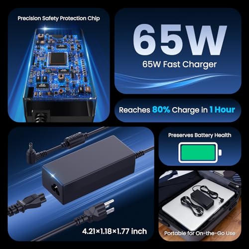 65W Lenovo Laptop Charger 20V 3.25A – 4.0x1.7mm Round Tip Adapter for IdeaPad 1, 3, 5, Flex, Chromebook (Not USB-C)