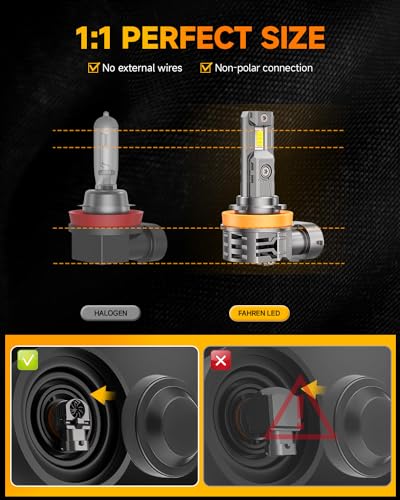 FAHREN H11 9005 Light Bulbs Combo, 110000LM 11X Super Bright H9 H8 HB3 Off-Road Use or Fog Light Bulbs, 6500k White Non-Polarity Plug and Play, Pack of 4
