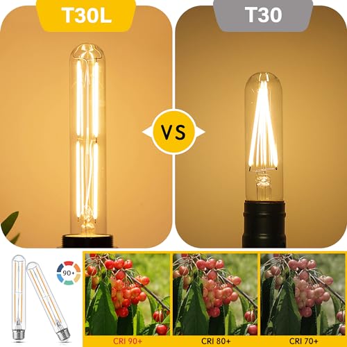 Tubular Light Bulb 7.3 Inch Dimmable T10 LED Bulb E26 6W 60 Watts Edison Bulbs 2700K Solf White,185mm Long for Wall Sconces, Pendant, Livingroom, 4-Pack
