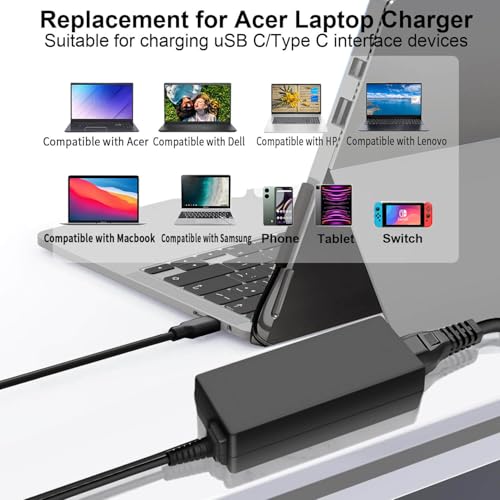 45W USB C Laptop Charger for Acer Chromebook R13 11 13 15 311 315 CP311 CP713 C933 CB5-312T R751T SF713 SP714 N17Q5 N17P6 N16Q10 N16Q14 N16Q12 N18Q1 N15Q13 PA-1450-78 A16-045N1A AC Adapter Power Cord