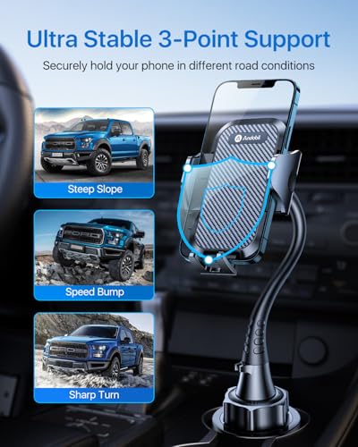 andobil Upgraded 15" Cup Holder Phone Holder, 【Solidest & Adjustable】 Military-Grade Long Gooseneck Cup Phone Holders for Your Car Truck, Car Phone Holder for iPhone 17 Pro Max 16 15 14/Samsung/Pixel