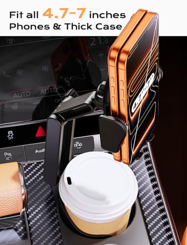 TAZENI 2-in-1 Cup Holder Cell Phone Holder for Your Car Bottle Friendly Cup Cell Phone Holder Mount for Car Height Adjustable Sturdy Fit 4.7-7 inches Phones