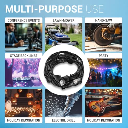 COLSEN Extension Cord with Multiple Outlets – 25 ft Heavy Duty 16 Gauge Power SJTW Cable, 15 Amp 3 Prong 6 NEMA Multi Plug, 16 AWG Male to Female Connector, 5-15R Female Socket, Outdoor/Indoor Black