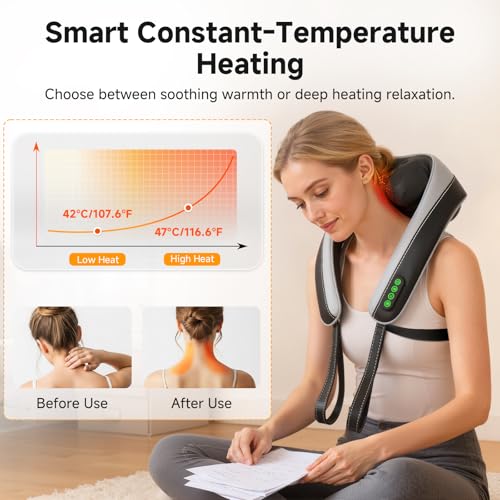 6D Neck & Shoulder Massager with Heat – Cordless Shiatsu Kneading Massager for Relaxation, Comfort, and Stress Relief, Gift for Women and Men, Home & Office Use