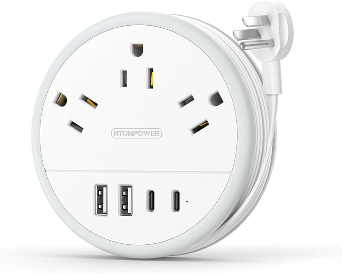 NTONPOWER Travel Power Strip, Travel Essentials, Cruise Essentials 3 Outlets 4 USB Ports(2 USB C), 4FT Wrapped Around Extension Cord for Travel Cruise Ship Beach Vacation Essentials White