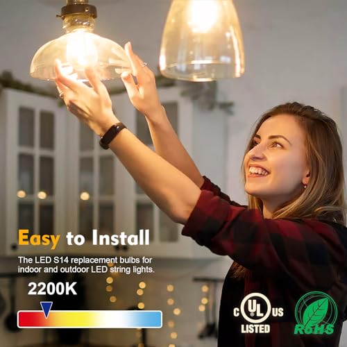 24 Pack S14 LED String Light Bulbs – 1W Dimmable Waterproof Edison Bulbs, E26 Base, 2200K Warm White