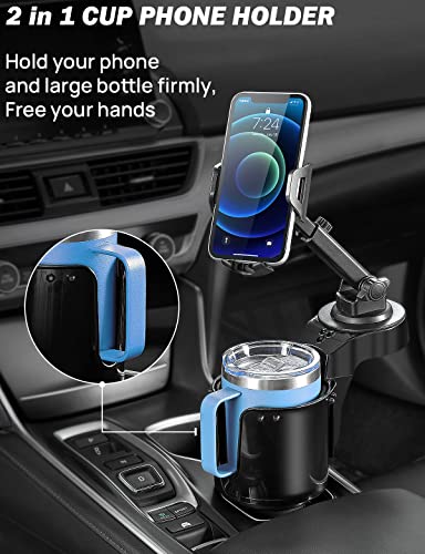 JOYTUTUS Cup Holder Phone Mount for Car, Car Cellphone Large Adapter Long Arm with 360 Degree Rotation, Compatible iPhone, Samsung & All Smartphones,Black,1 Pack