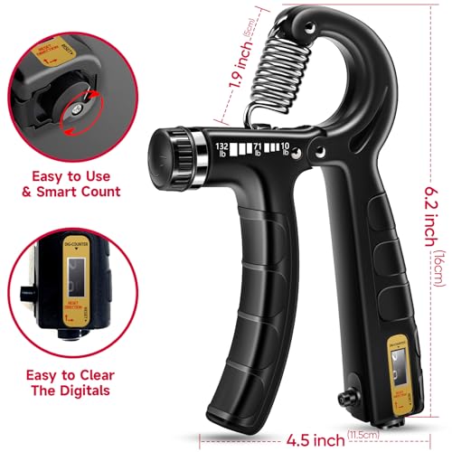 FitBeast Hand Grip Strengthener Workout Kit (5 Pack), 2 Forearm Grip Adjustable Resistance Hand Gripper, Finger Stretcher, Grip Ring & Stress Relief Grip Ball for Athletes