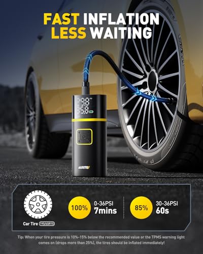 AUXITO AS1 Tire Inflator Portable Air Compressor - 150PSI Bike Pump 1Min Fast Inflate with Tire Pressure Gauge, 5200 mAh, LED Light, Car Accessories Air Pump for Auto, Moto, Bike Car Gifts for Men
