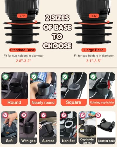 SEVEN SPARTA Car Seat Tray for Kids Toddler Travel with Soft Rubber Base, Rotatable and Removable Cup Holder Snack Tray for Food Color and Play for Family Road Trip Essentials (1, Standard Base)