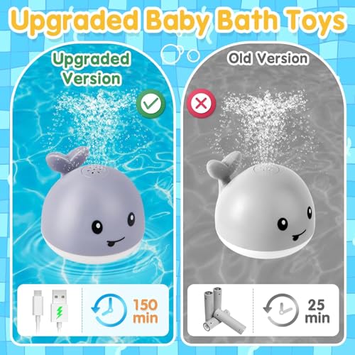 Gigilli Baby Bath Toys, Light up Bath Toys for Kids Ages 1-3, 1 Year Old Boy Girl Valentine’s Gift, 6-12-18 Months Baby Whale Bath Toy Sprinkler, Toddler Fountain Bathtub Pool Water Table Toys