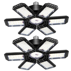 2 Pack Garage Lights, 200W 20000LM 6500K LED Shop Lights, Garage Light Ceiling Led with 6+1 Deformable Panels, Screw in E26/E27 Socket Bulb for Warehouse, Workshop, Basement, Barn Lighting