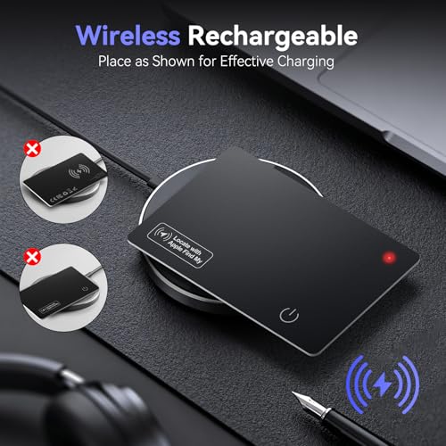 Wallet Tracker Card (iOS only), 0.07in Slim Tracking Card, IP68 Waterproof Bluetooth Tracker for Apple Find My, Wireless Charging Item Locator for Purse, Passports [Apple MFi Certified]
