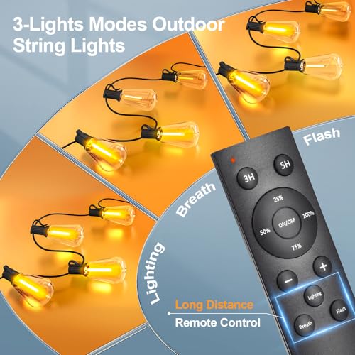 Outdoor Lights String Patio Outside - 100ft 30M LED Waterproof Light - Hanging Lighting ST38 Shatterproof Edison Bulb Deck Backyard Gazebo Balcony Party Bistro Cafe Pergola Garden Yard Porch Dimmable