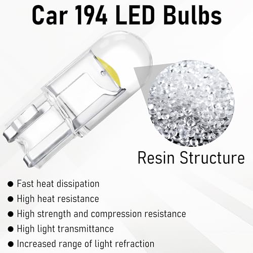 30 PCS Car 194 LED Bulbs, 168 2825 W5W T10 Wedge COB LED Replacement Bulb, 6000K License Plate Light Bulb, Error Free Interior Bulb for Dashboard Light, Dome Lights,License Plate Lights (White)