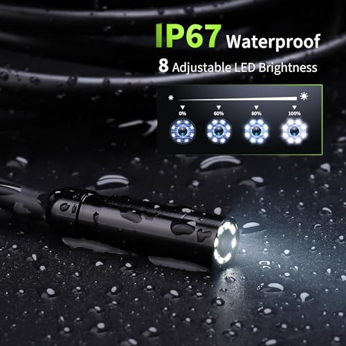 Endoscope Camera with Light, 4.3" Inspection Camera, 1920P HD Borescope with 8 LED Lights, IP67 Waterproof Snake Sewer Tools, 16.4ft Semi-Rigid Drain Endoscope Cool Gadget (Green)