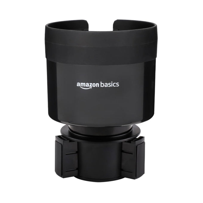 Basics Car Cup Holder Expander with Adjustable Base, Securely Holds Large Bottles 3.4 to 3.8 in Diameter, Compatible with Yeti, Hydro Flask, Easy Installation, Black