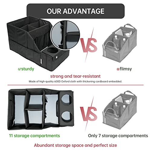 MULISOFT Car Seat Organizer- Backseat Car Organizer with 11 Storages Compartments and 2 Cup Holders, Organizers and Storage, Front Seat for Travel Kids,Black