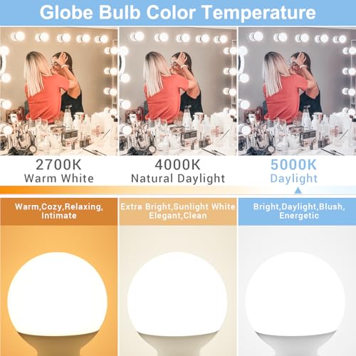 hansang G25 LED Globe Light Bulbs, 60W Equivalent, 5000K Daylight Bathroom, E26 Base, Eye-Friendly Vanity Round, Perfect for Vanity Makeup Mirror, 120V CRI85+ Non-Dimmable 4Pack