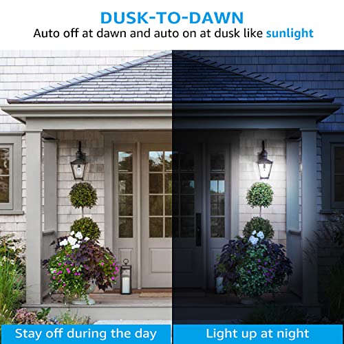 TORCHSTAR Dusk to Dawn Light Bulbs Outdoor, Sensor A19 LED Light Bulb, Auto on/Off Photocell Automatic for Outdoor Lighting, UL FCC DOE, 5000K, Pack of 4