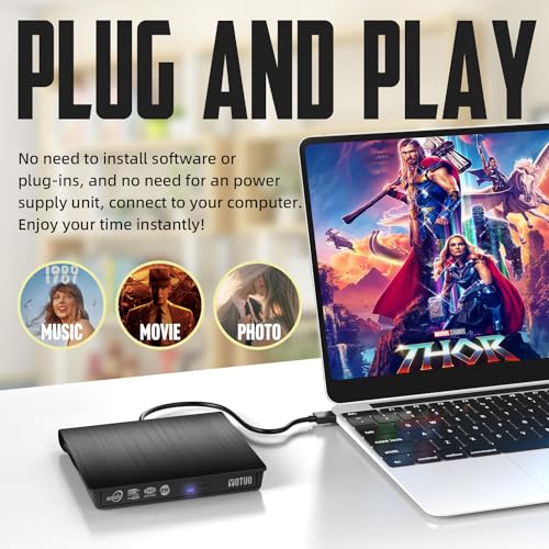External CD/DVD Drive, Portable USB 3.0 & USB-C CD RW Drive, DVD Player, DVD Burner for Laptop, Desktop, Compatible with Windows 7/8/10/11, Mac, MacBook Pro/Air, Linux (IDD029-2)