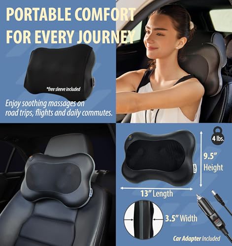 Zyllion Shiatsu Back & Neck Massager with Heat – 3D Electric Kneading Massage Pillow for Full Body Relaxation (Black, ZMA-13)
