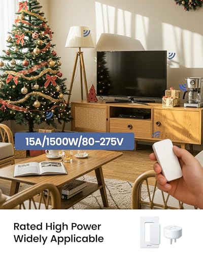 Remote Control Outlet Plug Switch, Buckle Design & Removable Wireless Light Switch, No Wiring Needed, 300 ft, 15A/1500W, Programmable, for Household Appliances