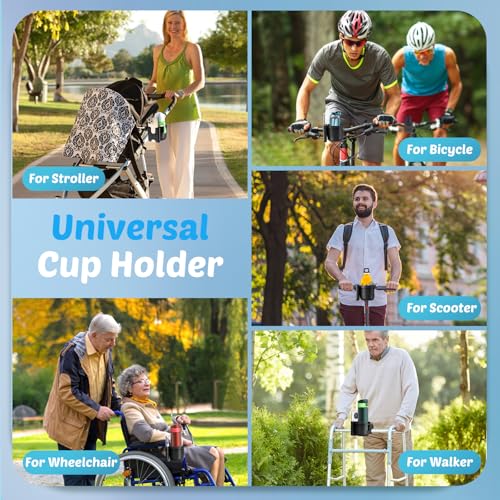 Guiseapue Cup Holder for Walker: Stroller Cup Holder Attachment with Phone Holder, Wheelchair/Stroller Accessories for Rollator, Bike, Scooter, Baby Essentials,New Mom