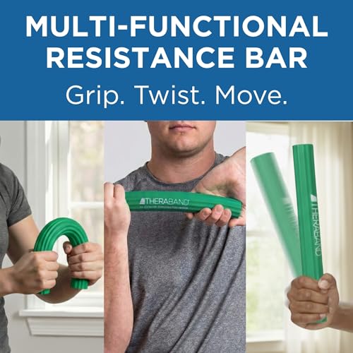 THERABAND FlexBar, Tennis Elbow Therapy Bar, Relieve Tendonitis Pain & Improve Grip Strength, Resistance Bar for Golfers Elbow & Tendinitis, Green, Medium, Intermediate