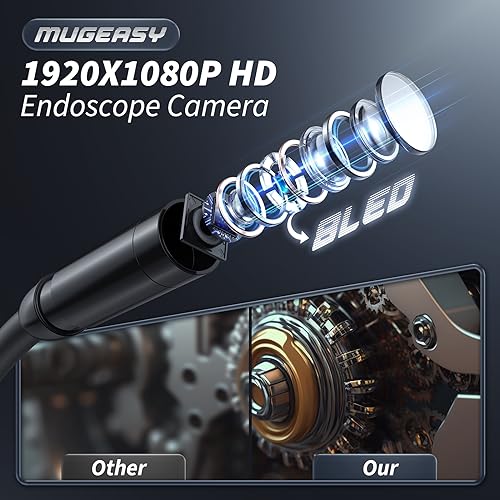 Endoscope Camera with Light, Inspection Borescope Camera with 4.3" IPS Screen, 1920P HD with 8 LED Lights, 16.5FT Semi-Rigid Cord Bore Scope, IP67 Waterproof Endoscope for Sewer, Tools(Orange)