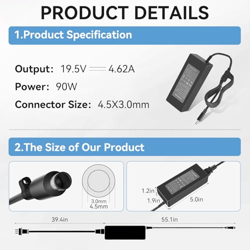 90W AC Adapter for Dell Optiplex Micro 9020 7050 7010 7020 7040 3050 7060 5050 5060 7070 Micro Desktop Power Supply-for Dell Optiplex Micro PC- for Optiplex 3060 3070 3080