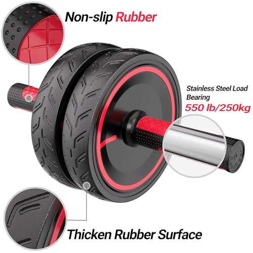 READAEER Ab Roller Wheel, Heavy Duty Workout Equipment for Home Gym, Professional Metal Handle with Rubber Surface Abdominal Exercise Wheel for Strength Training, Ab Wheel with Knee Pad