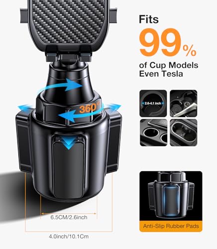 Coolpow Cup Holder Phone Holder for Car Phone Holder Cup Holder Phone Mount【Ultra Stable & Never Shake】 Phone Holders for Your Car Cupholder Cell Phone Car Mount for iPhone Samsung All Smartphones