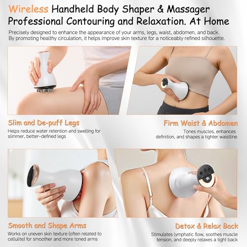 Lymphatic Drainage Massager, 35-Speed 4-in-1 Portable Lymphatic Drainage Tool Body Sculpting Machine Suitable for Abdomen, Arms, Back & Legs, Heat & Vibration Promotes Circulation sculptigue(white)