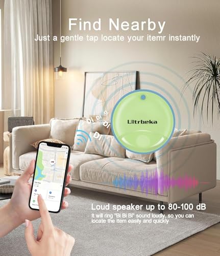 Ultrbeka Tracker 4 Pack Bluetooth Item Finder for iPhone – MFi Certified Smart Tracker Compatible with Apple Find My, Replaceable Battery, IP67 Waterproof Key Finder for Keys, Wallet, Luggage