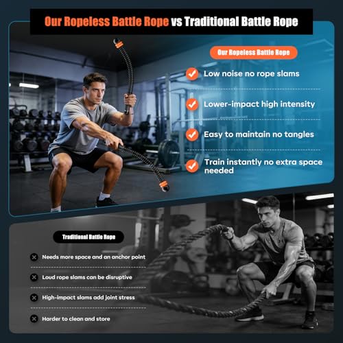 Cordless Battle Ropes with Adjustable Resistance Springs - Weighted Ropeless Battle Rope for Home Gym Exercise, Portable Workout Equipment for Strength Training & Cardio Fitness