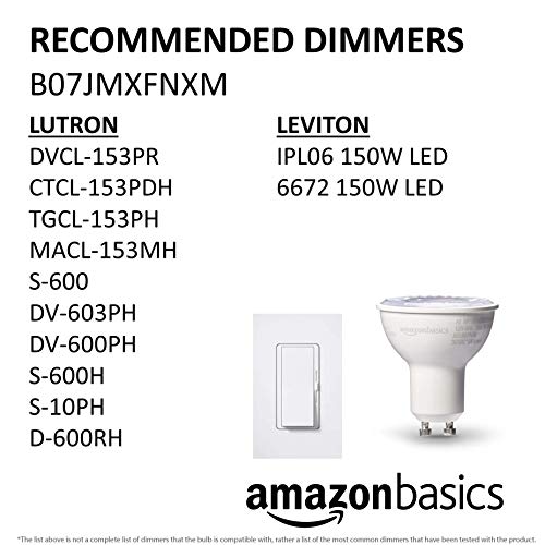 Basics MR16 LED Light Bulb, 50W Equivalent, Energy Efficient 7W, GU10 Base, Warm White 3000K, Dimmable, 10,000 Hour Lifetime, 6-Pack