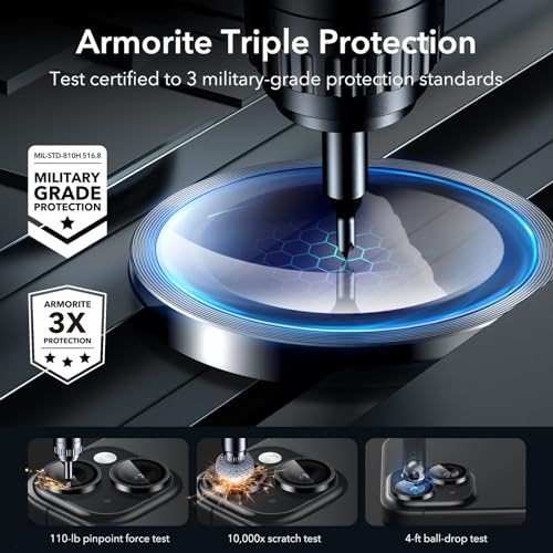 ESR Camera Lens Protector for iPhone 15/15 Plus/14/14 Plus, Ultra-tough HD Individual Lens Protectors, Scratch Resistant, Ultra-thin Tempered Glass, Armorite Series, 1 Pack, Black